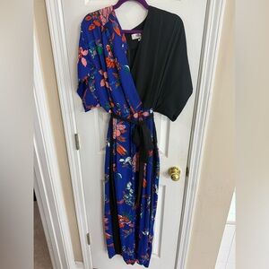 Diane Von Furstenberg Blue and Black Floral Jumpsuit